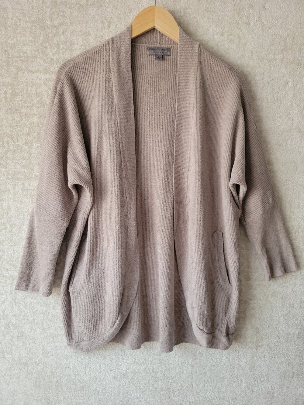 Barefoot Dreams CozyChic Ultra Lite Cocoon Long Cardi Medium Beige Pockets Cozy